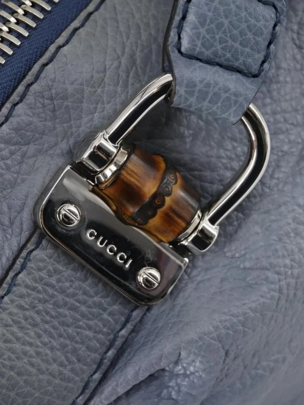 GUCCI Bamboo Tote Bag Leather Blue Auth